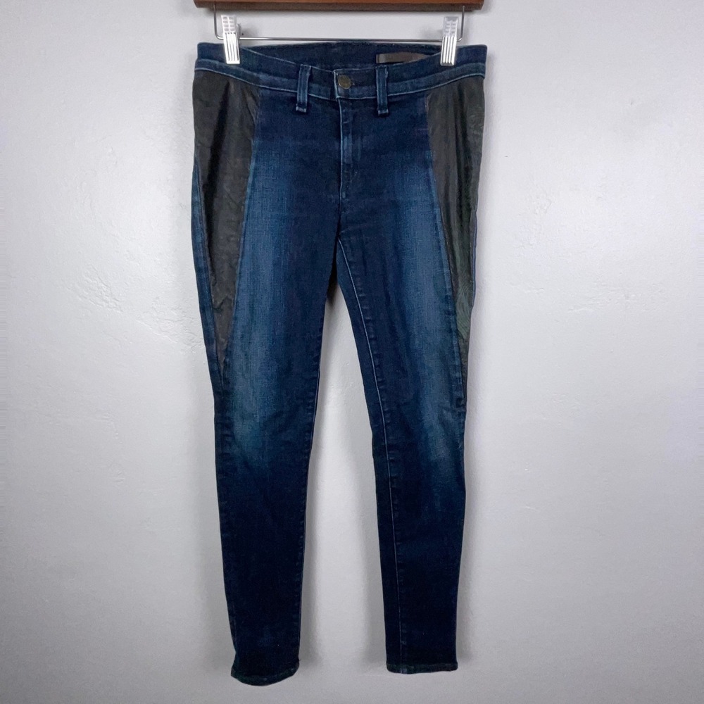 Rag & Bone Jeans Women 28 Dark Wash Blue Plymouth Lamb Leather Panel Skinny